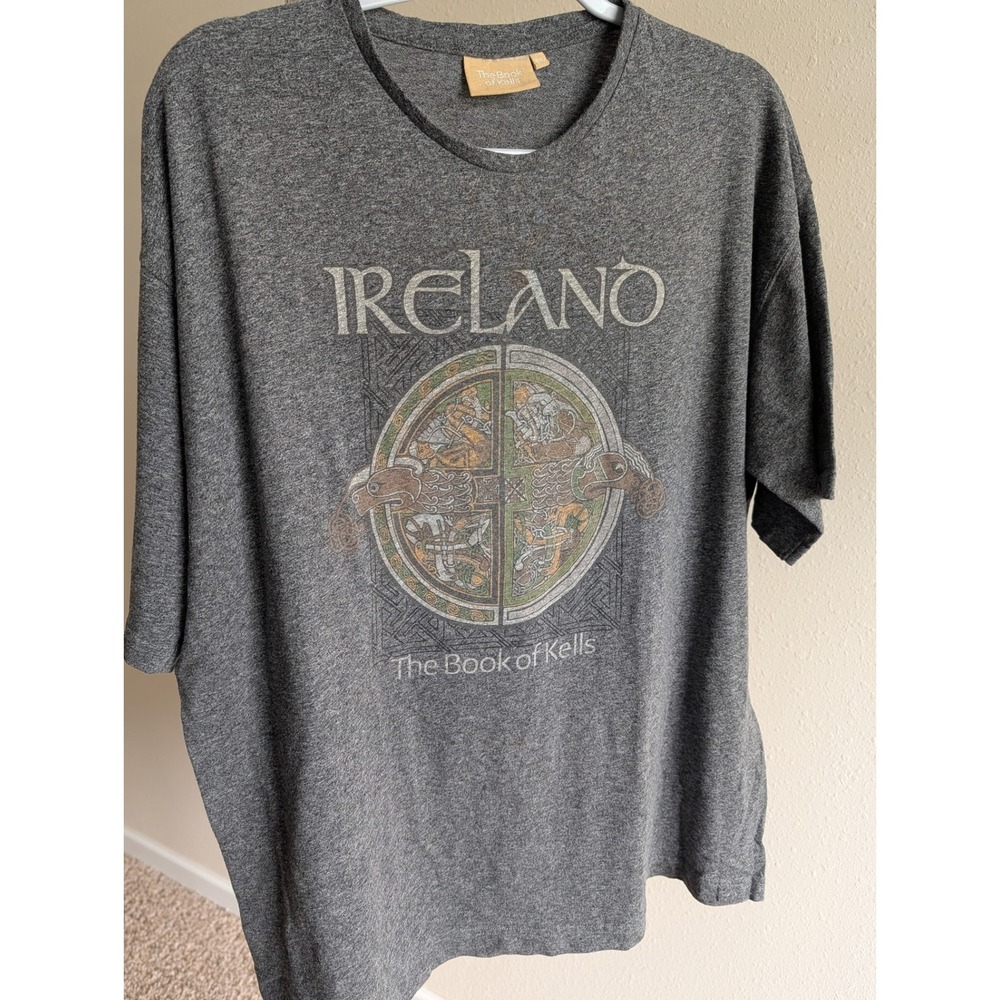 The Book of Kells Ireland Graphic T-Shirt Mens XXL Gray Celtic Heritage Tee